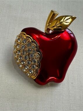 Napier Red Enamel Rhinestone Broch Pin Gold Tone Teacher Core Vintage Style